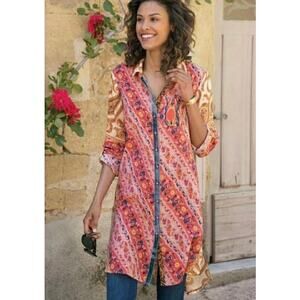 Soft Surroundings Brynn Boho Paisley Colorful Mixed Print Velvet Trim Tunic 3X